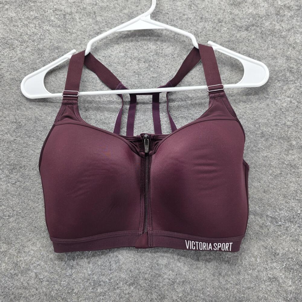 Victoria Sport Sports Bra Womens 34DDD Purple Zip Front Strappy Back Support